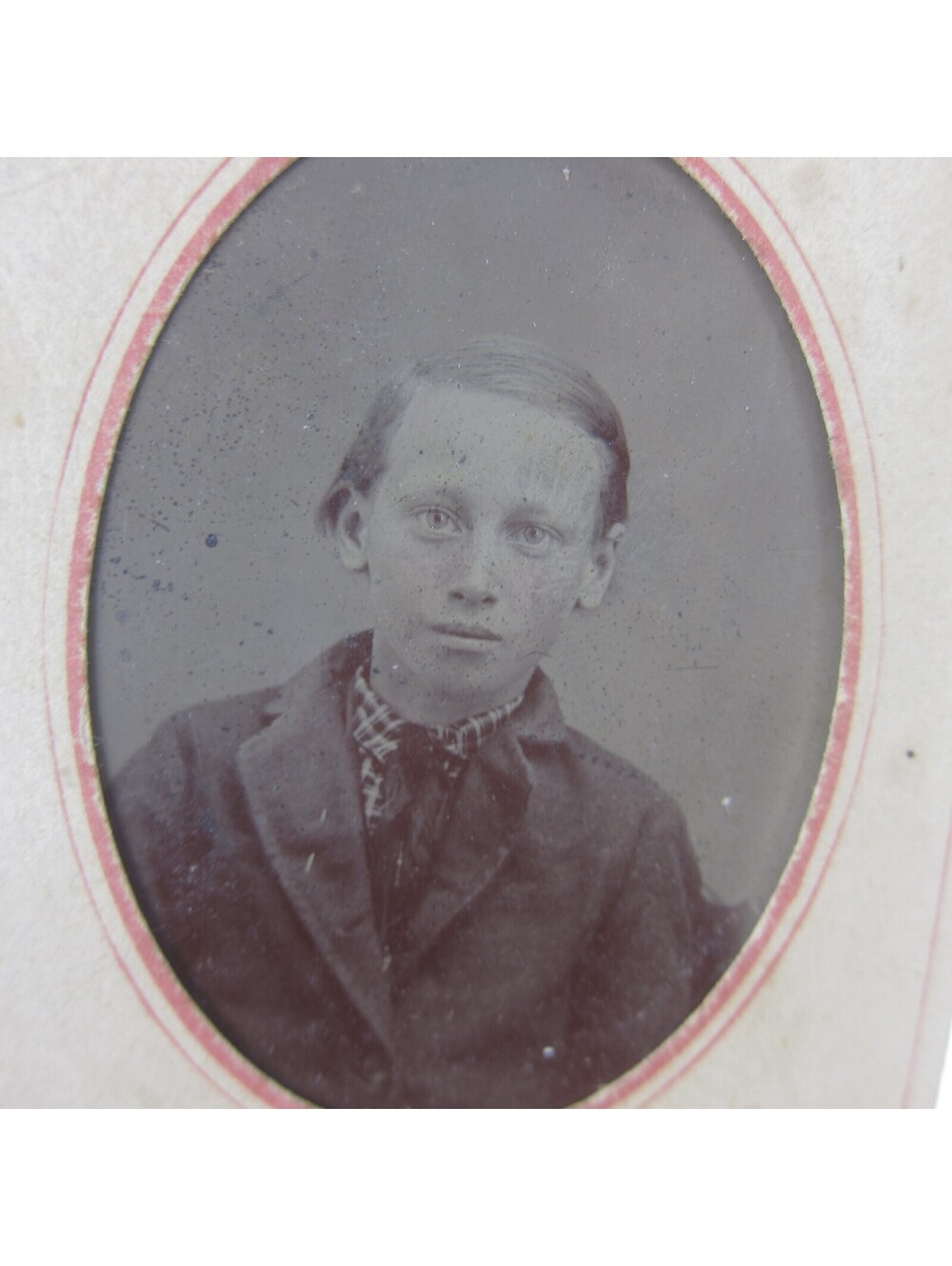 Tintype Photo Boy Tinted Color Cheeks Henry Shaffer Civil War Era Antique 1860s